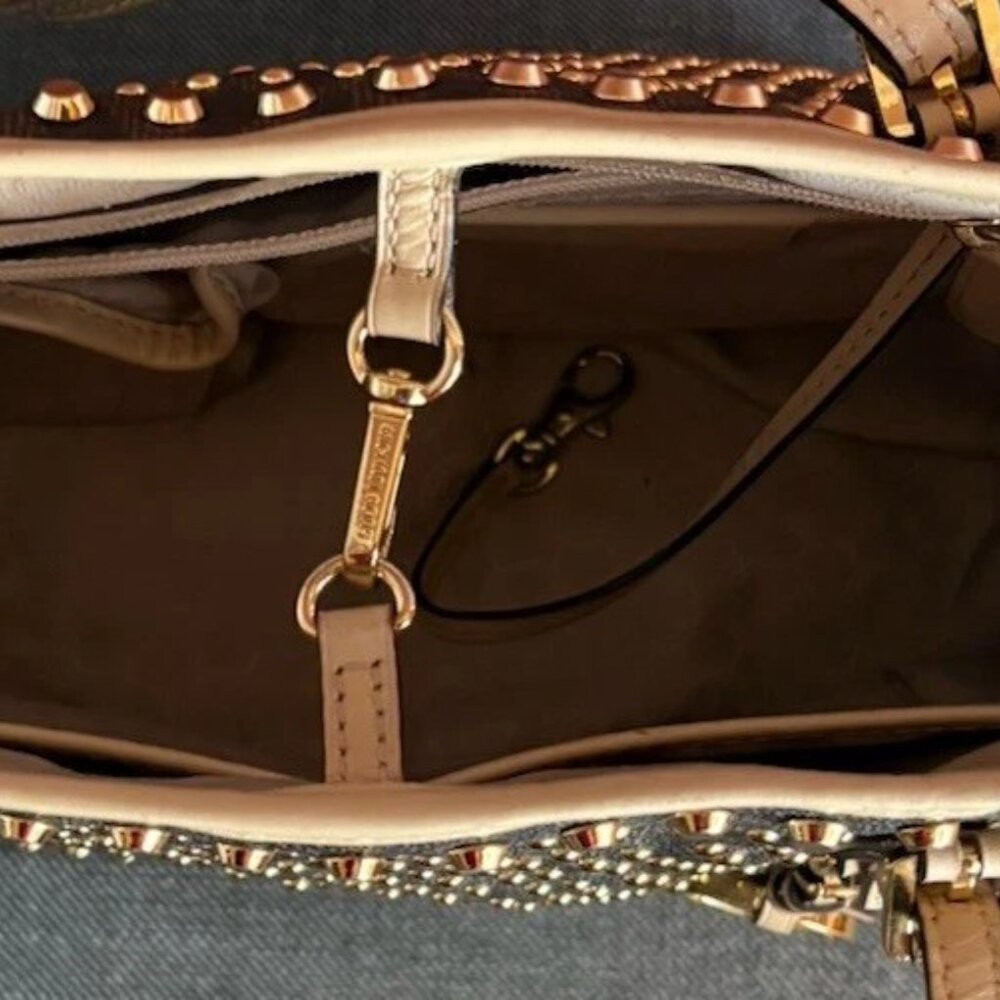 Michael Kors Jet Set Travel Studded Tote Hand Bag Brown, Tan and Gold  Rare Tote - Picture 6 of 6